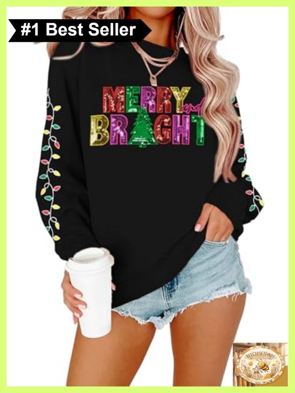 Sequin Merry and Bright Christmas Sweatshirt Sequin Pullover